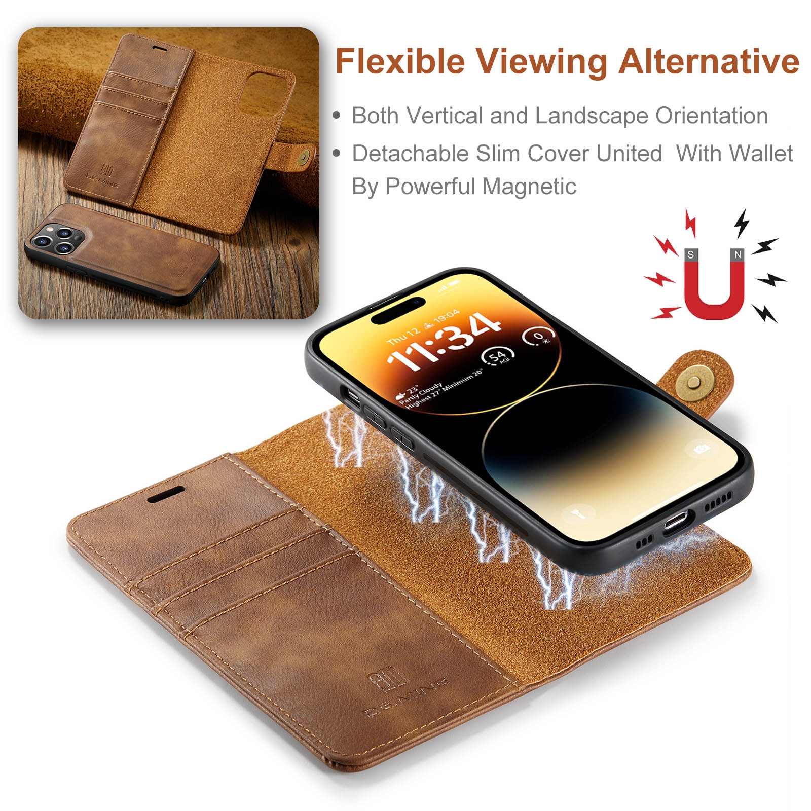 Cartera Magnet Wallet iPhone 14 Pro Max Cognac