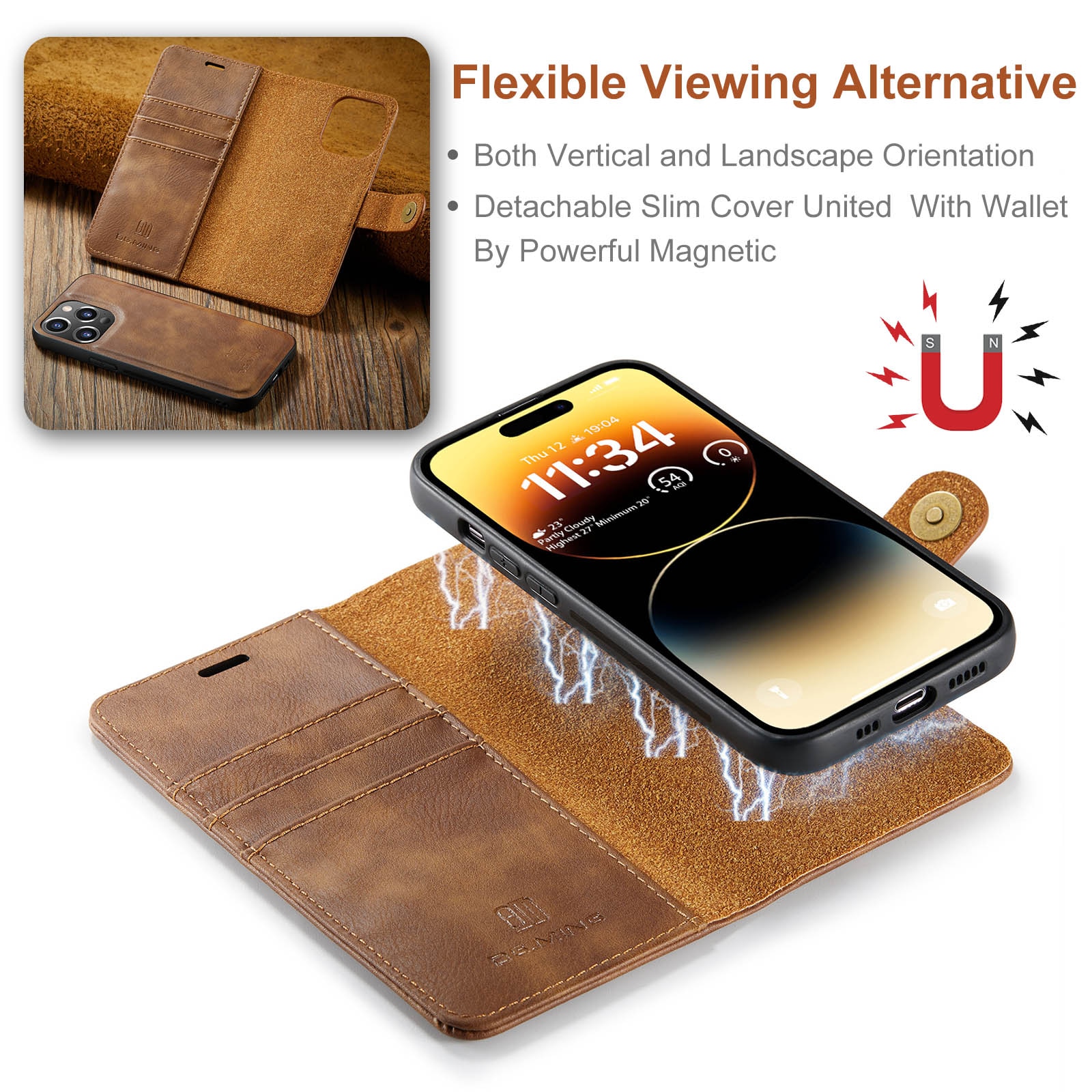 Cartera Magnet Wallet iPhone 15 Pro Cognac