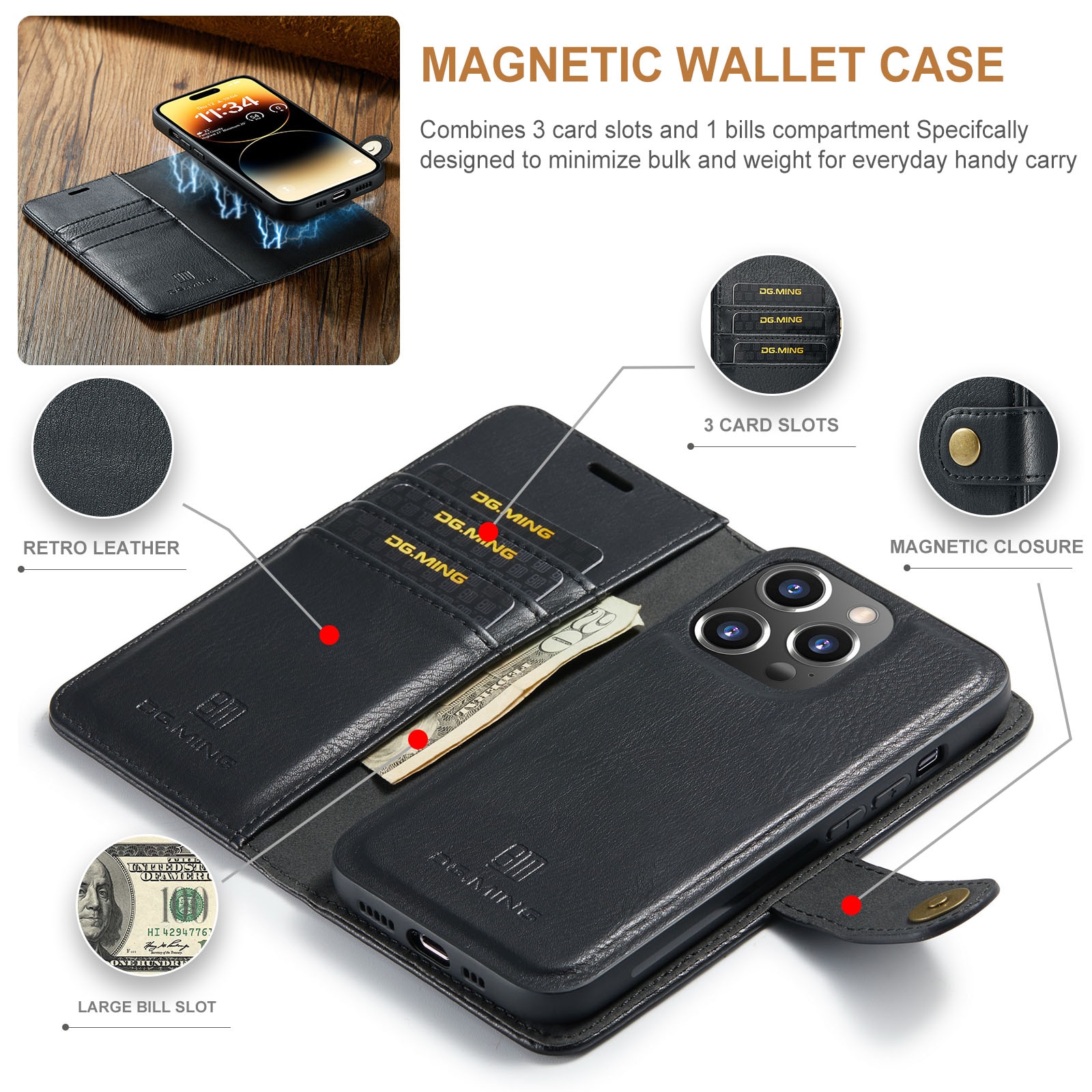 Cartera Magnet Wallet iPhone 14 Pro Black
