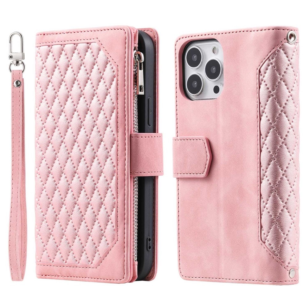 Funda acolchada tipo billetera iPhone 13 Pro Rosado