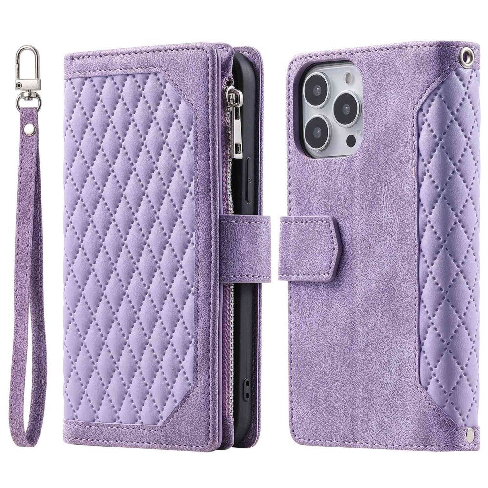 Funda acolchada tipo billetera iPhone 14 Pro Max Púrpura
