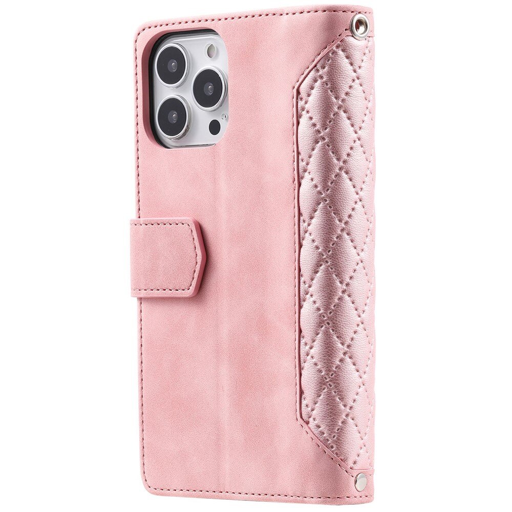 Funda acolchada tipo billetera iPhone 14 Pro Max Rosado