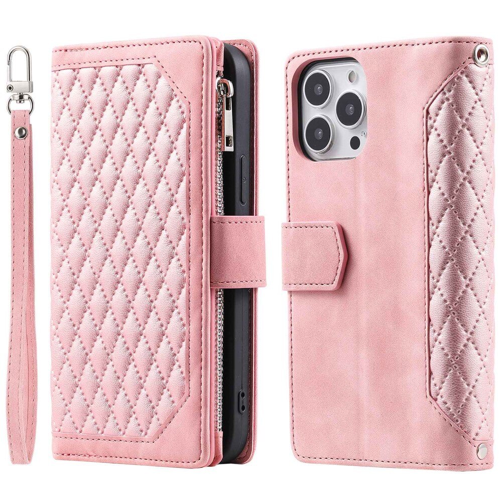 Funda acolchada tipo billetera iPhone 14 Pro Max Rosado