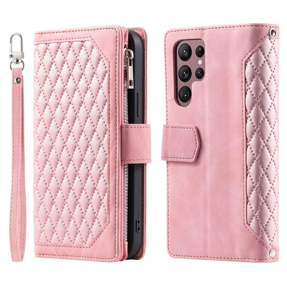 Funda acolchada tipo billetera Samsung Galaxy S22 Ultra Rosa