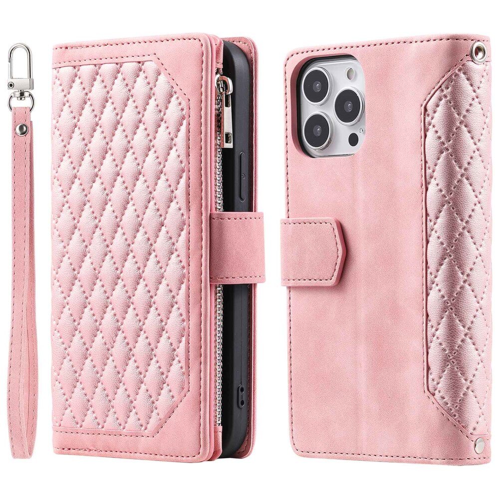 Funda acolchada tipo billetera iPhone 14 Pro Rosado