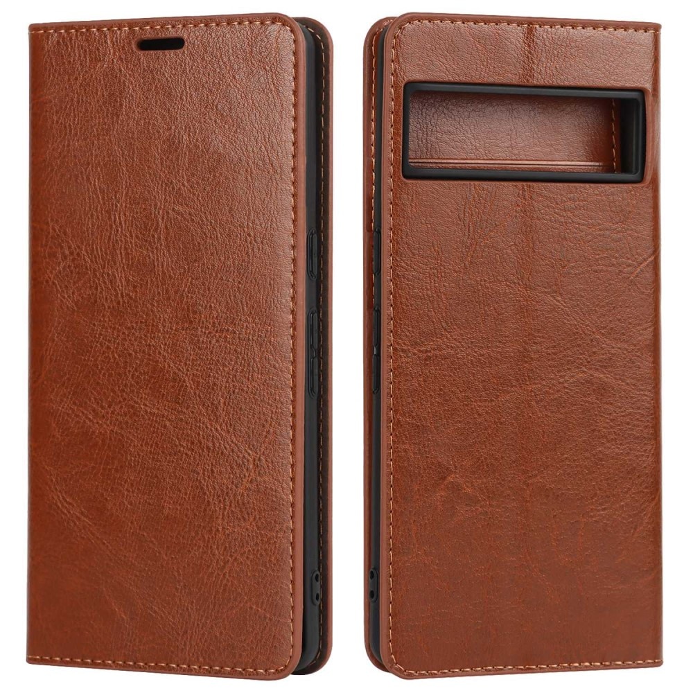 Funda cartera de cuero genuino Google Pixel 7 Pro Marrón