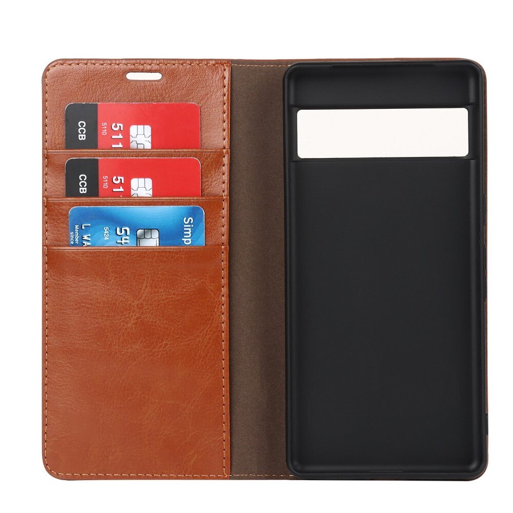 Funda cartera de cuero genuino Google Pixel 7 Pro Marrón