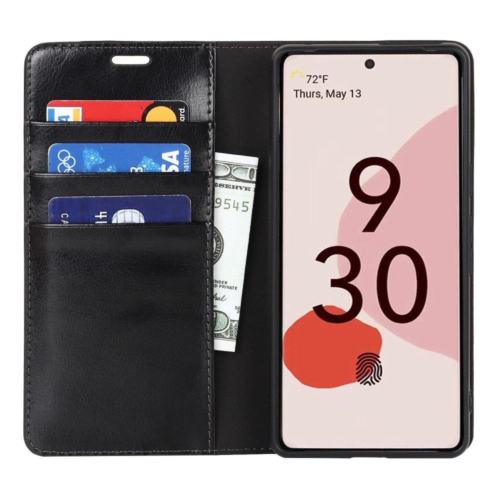Funda cartera de cuero genuino Google Pixel 7 Negro