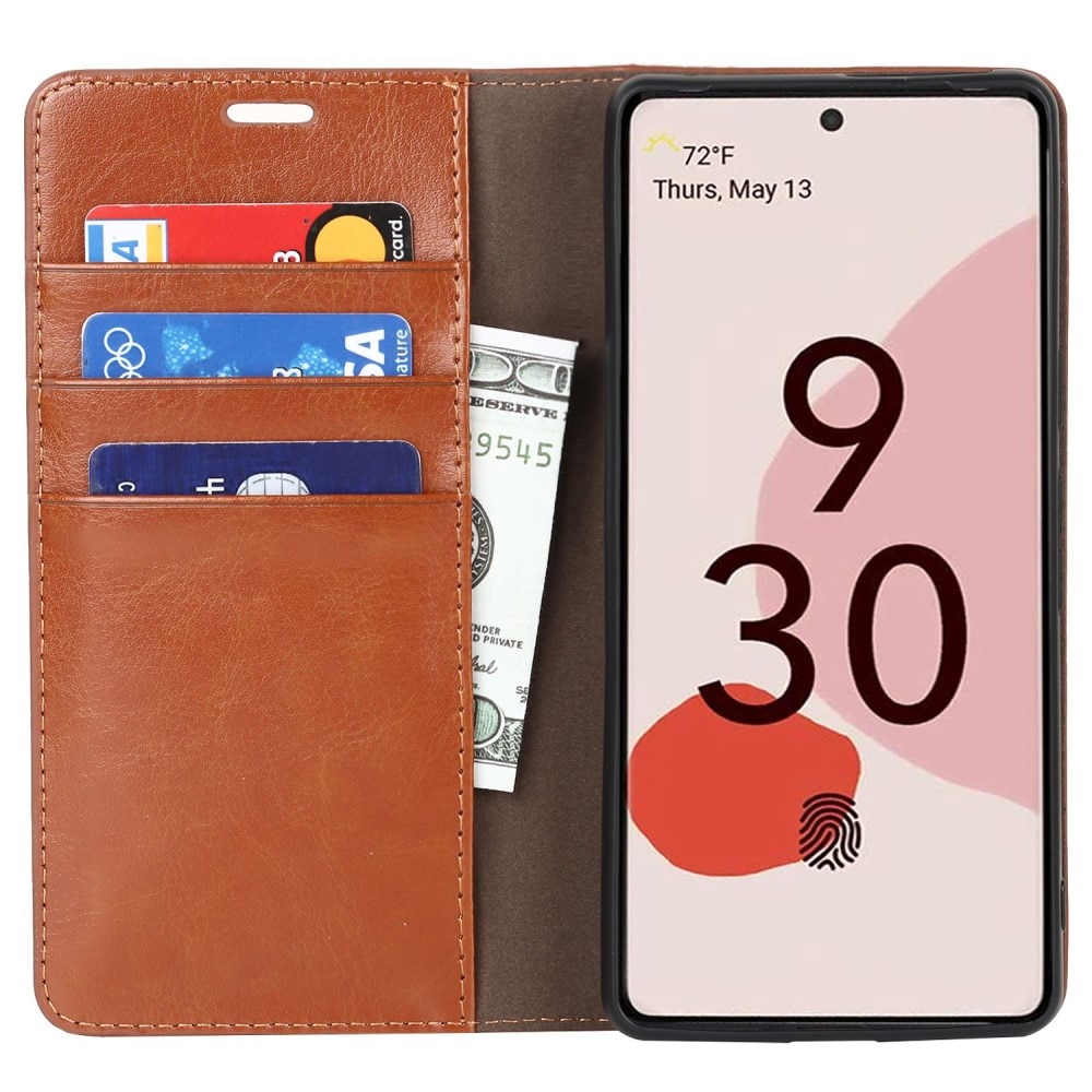 Funda cartera de cuero genuino Google Pixel 7 marrón