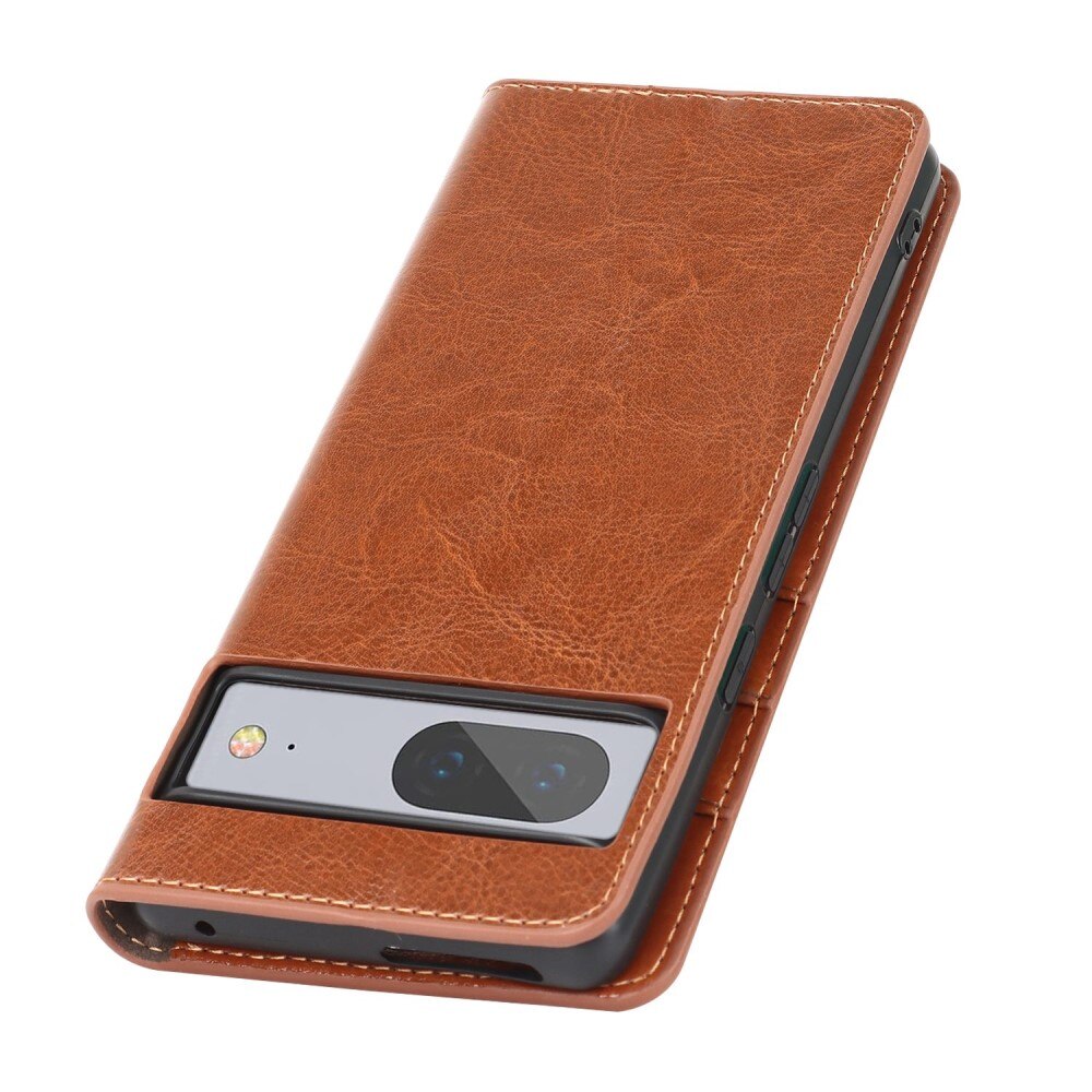 Funda cartera de cuero genuino Google Pixel 7 marrón