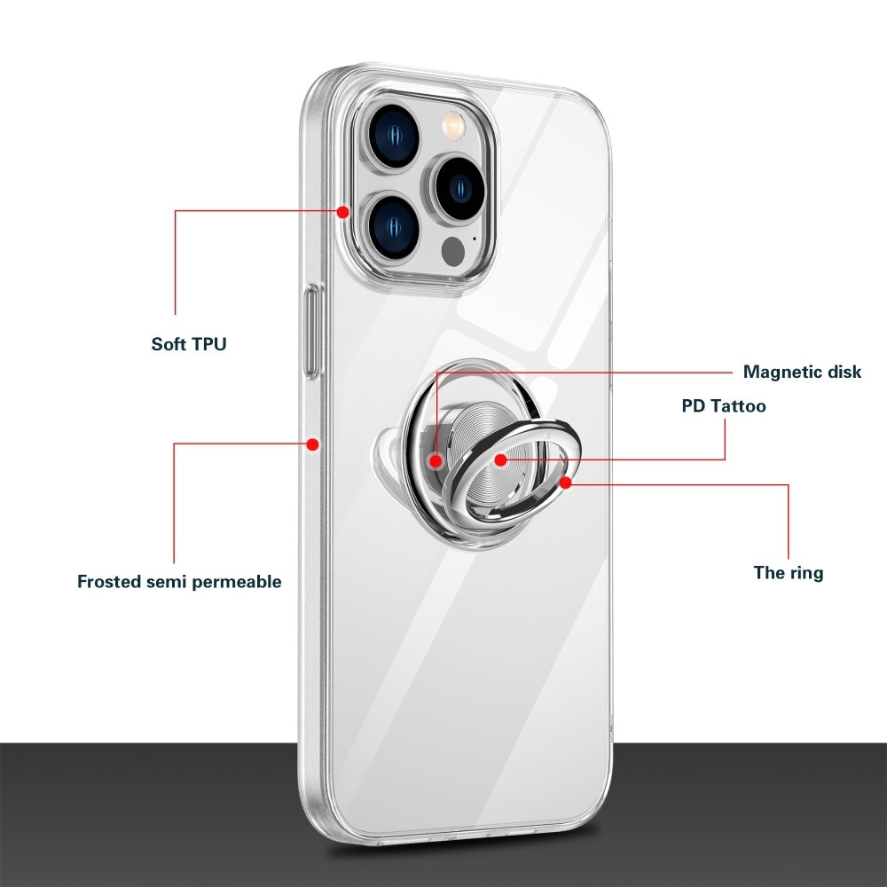 Funda TPU Finger Ring Kickstand iPhone 14 Pro Max Transparente
