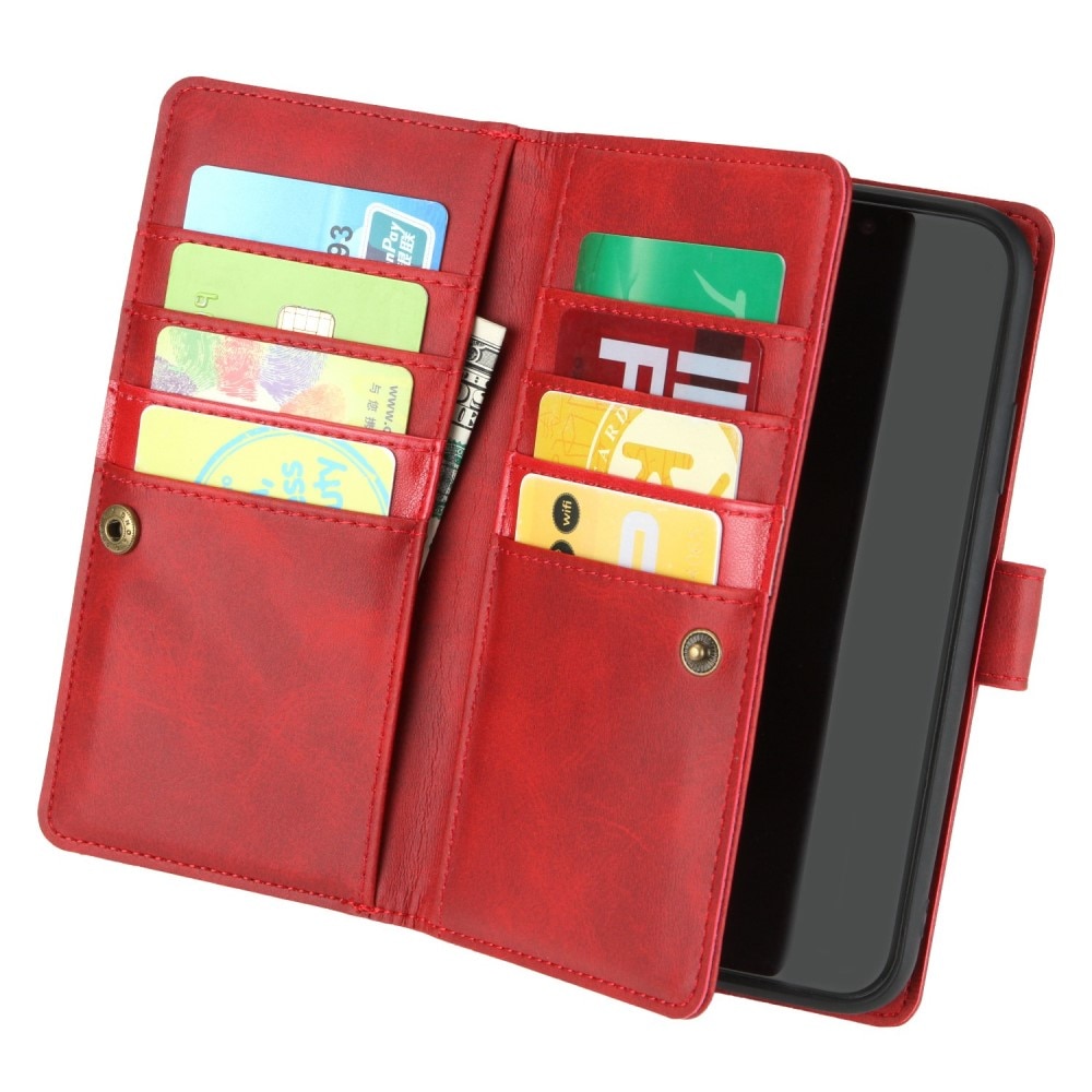 Multi-Slot tipo cartera de cuero iPhone 14 Rojo
