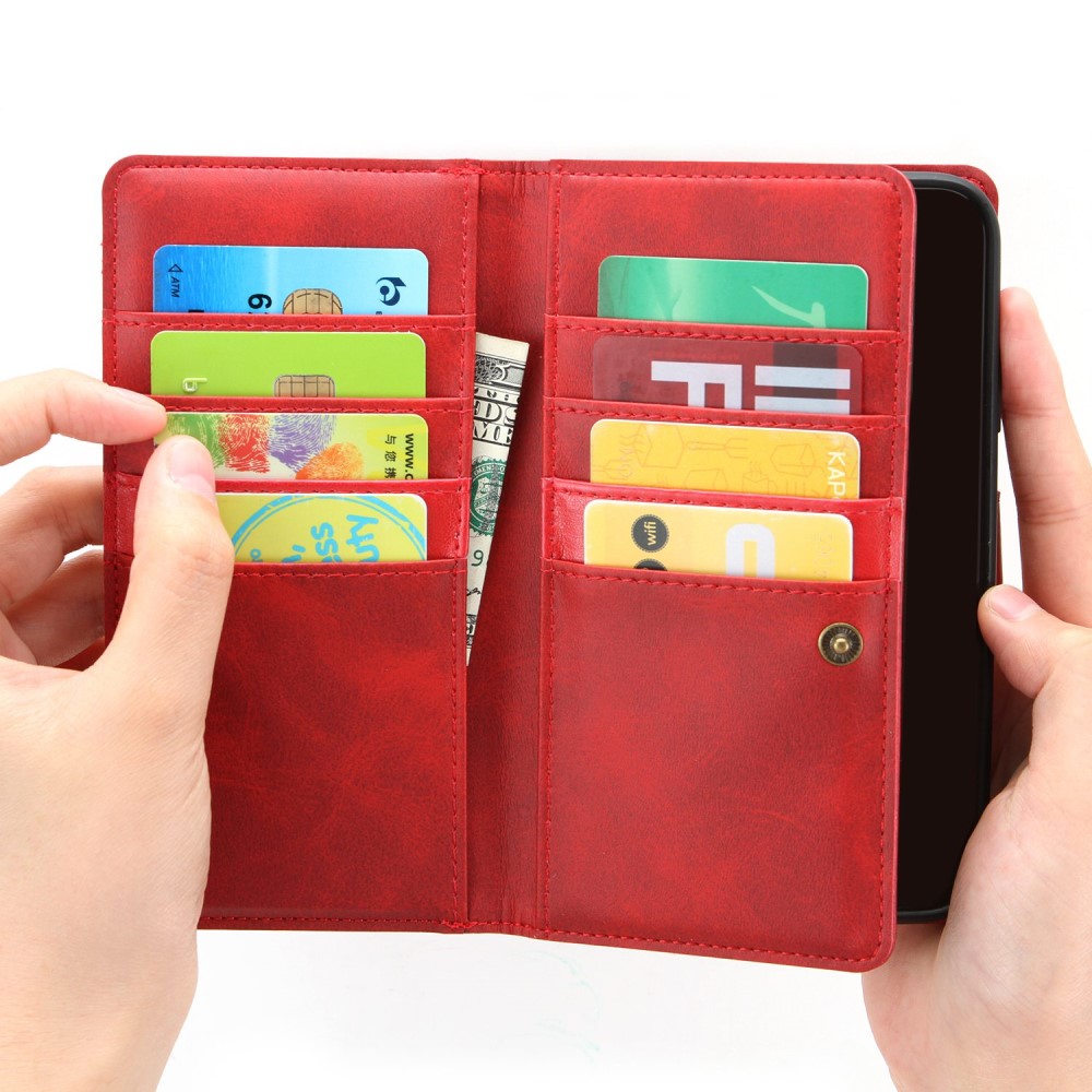 Multi-Slot tipo cartera de cuero iPhone 14 Rojo