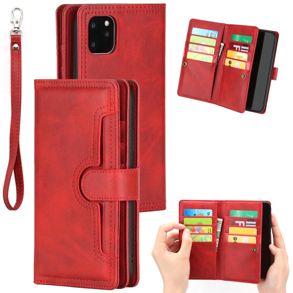 Multi-Slot tipo cartera de cuero iPhone 14 Rojo