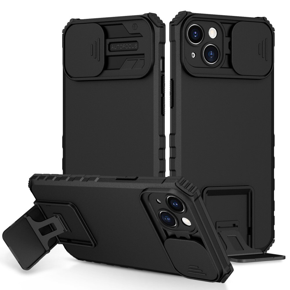 Funda Kickstand con Protector Cámara iPhone 14 Plus Negro