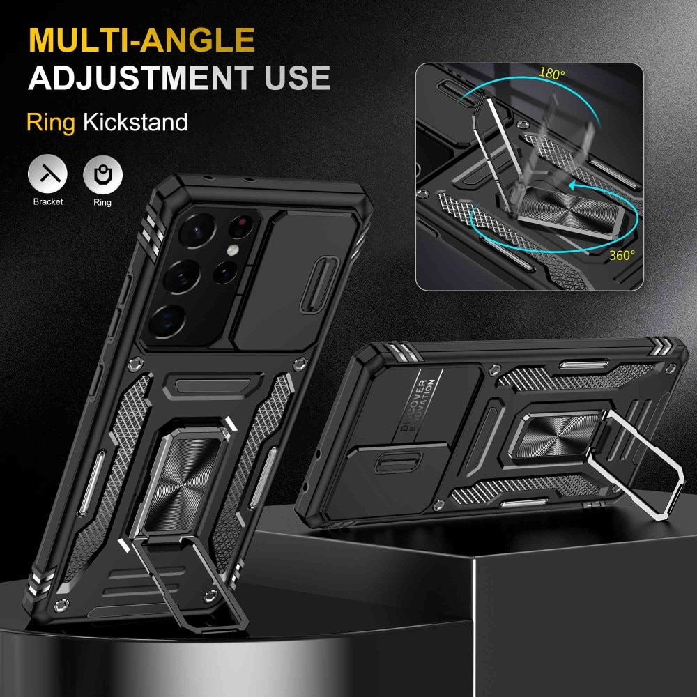 Funda híbrida Ring y Protector Cámara Samsung Galaxy S21 Ultra Negro