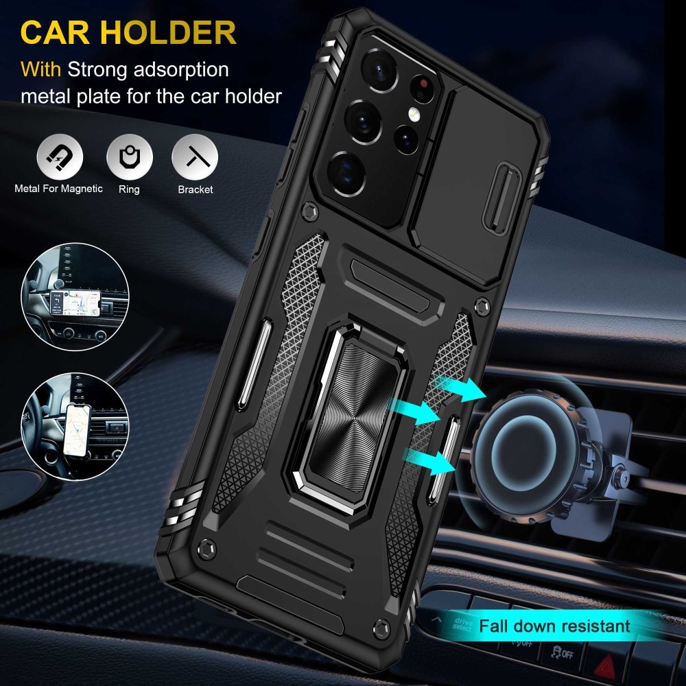 Funda híbrida Ring y Protector Cámara Samsung Galaxy S21 Ultra Negro