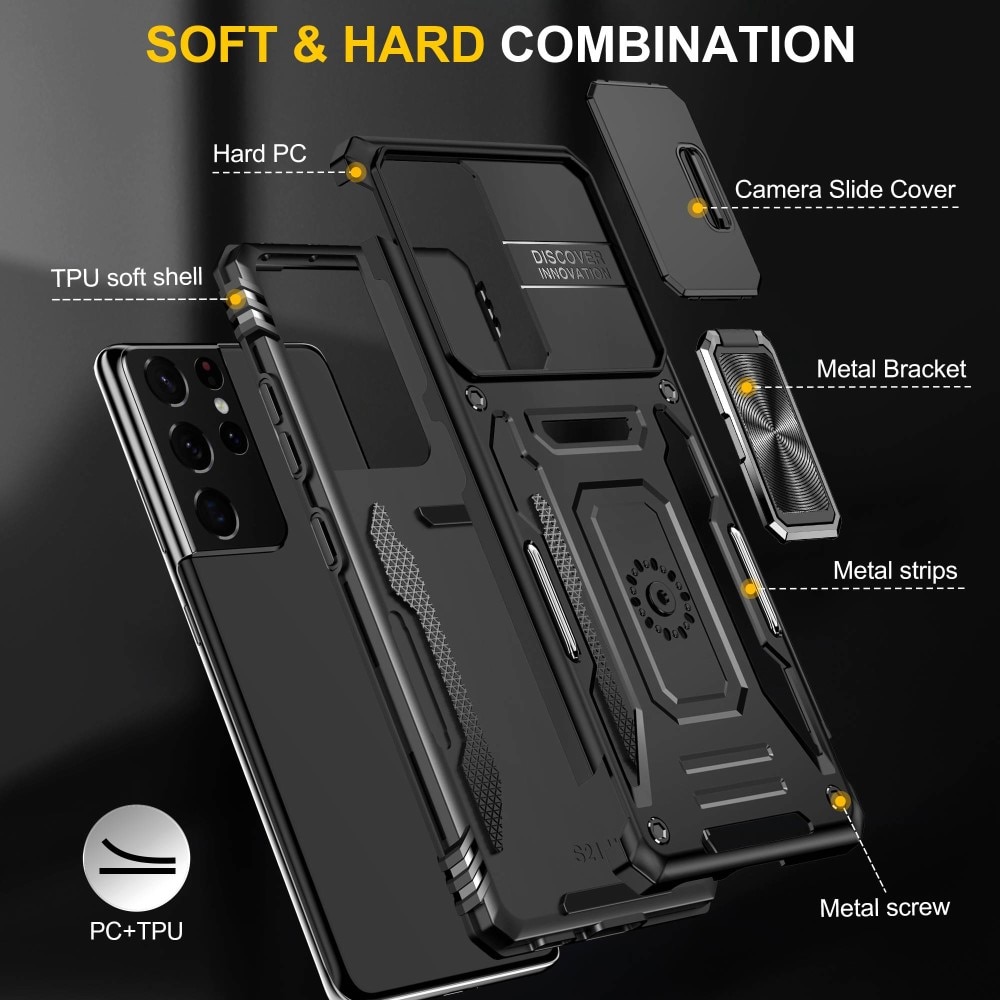 Funda híbrida Ring y Protector Cámara Samsung Galaxy S21 Ultra Negro