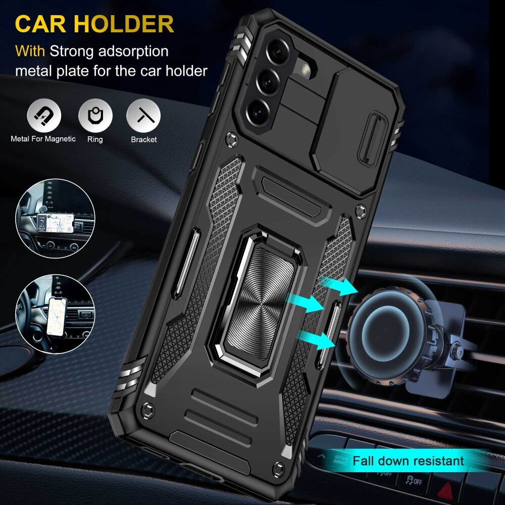 Funda híbrida Ring y Protector Cámara Samsung Galaxy S21 Negro
