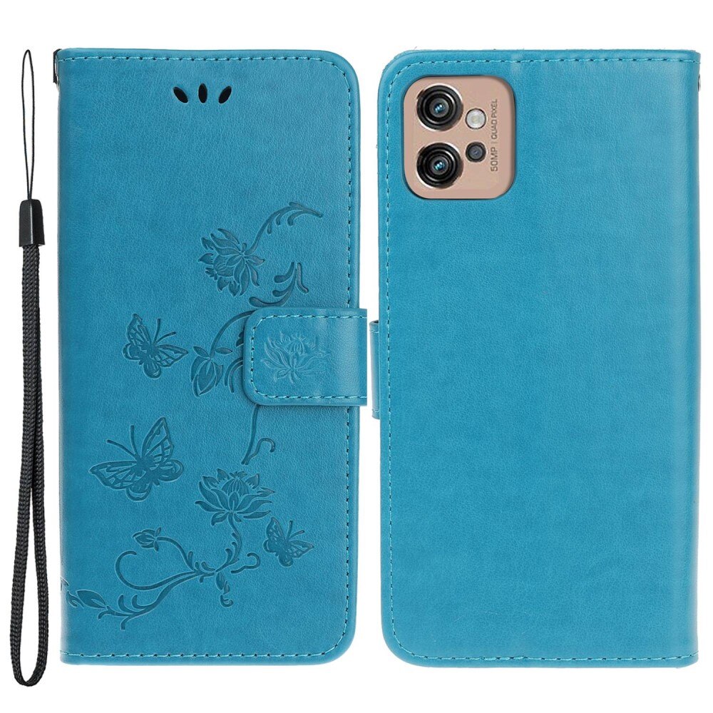 Funda de cuero con mariposas para Motorola Moto G32, azul