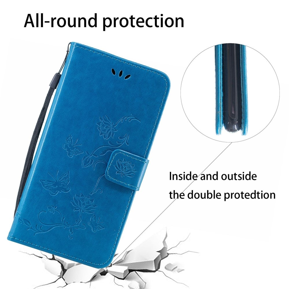 Funda de cuero con mariposas para Motorola Moto G32, azul