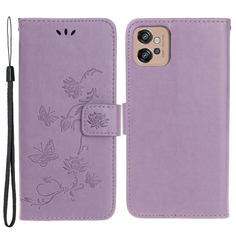 Funda de cuero con mariposas para Motorola Moto G32, violeta