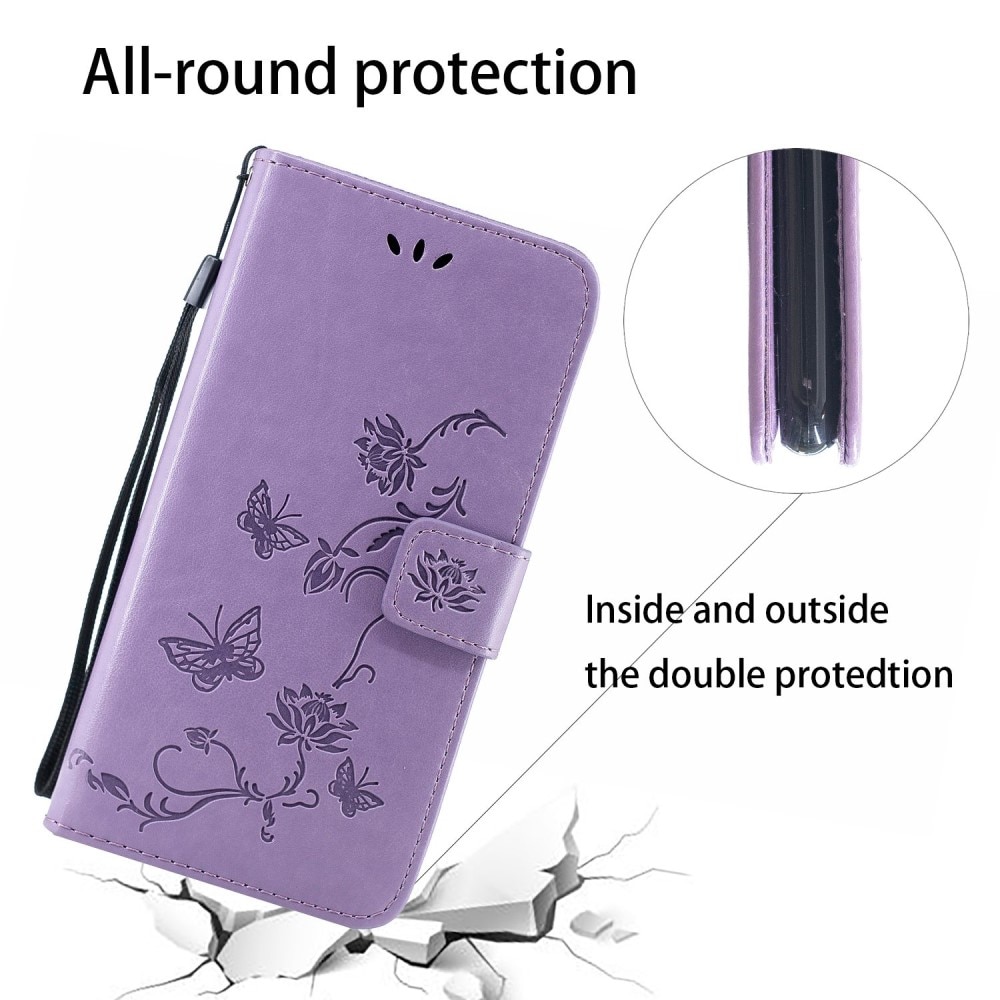 Funda de cuero con mariposas para Motorola Moto G32, violeta