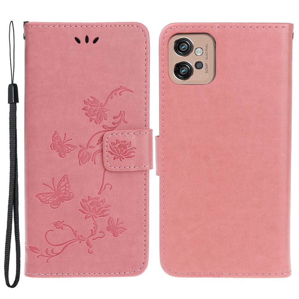 Funda de cuero con mariposas para Motorola Moto G32, rosado