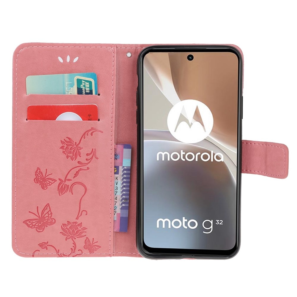 Funda de cuero con mariposas para Motorola Moto G32, rosado