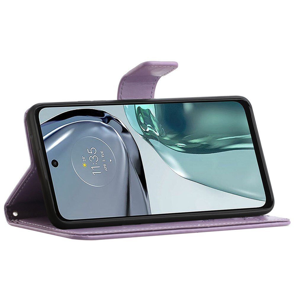 Funda de Cuero con Mariposas Motorola Moto G62, Púrpura