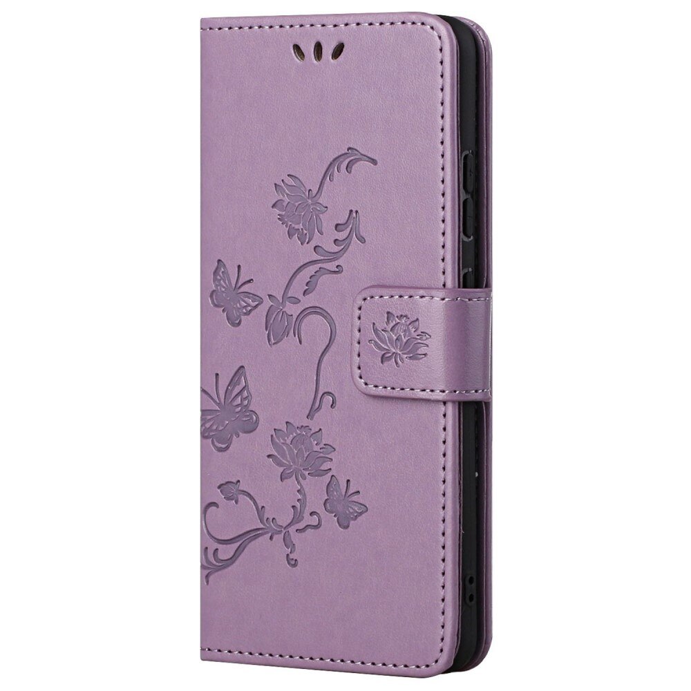 Funda de Cuero con Mariposas Motorola Moto G62, Púrpura