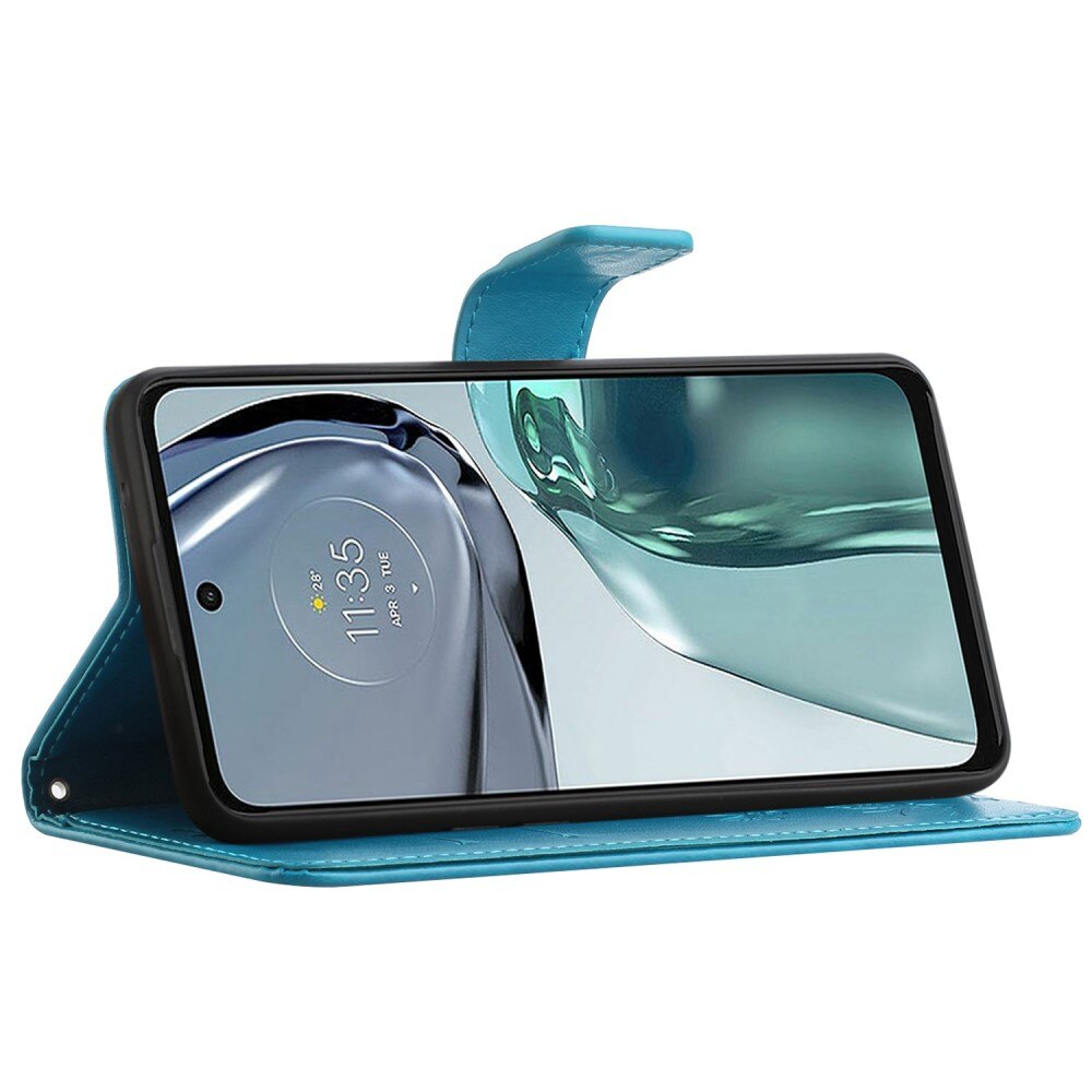 Funda de Cuero con Mariposas Motorola Moto G62, Azul