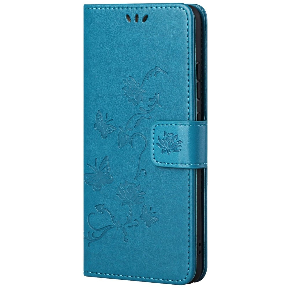 Funda de Cuero con Mariposas Motorola Moto G62, Azul
