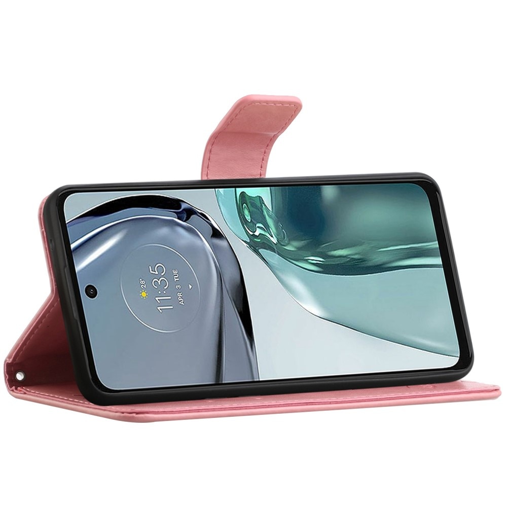 Funda de cuero con mariposas para Motorola Moto G62, rosado