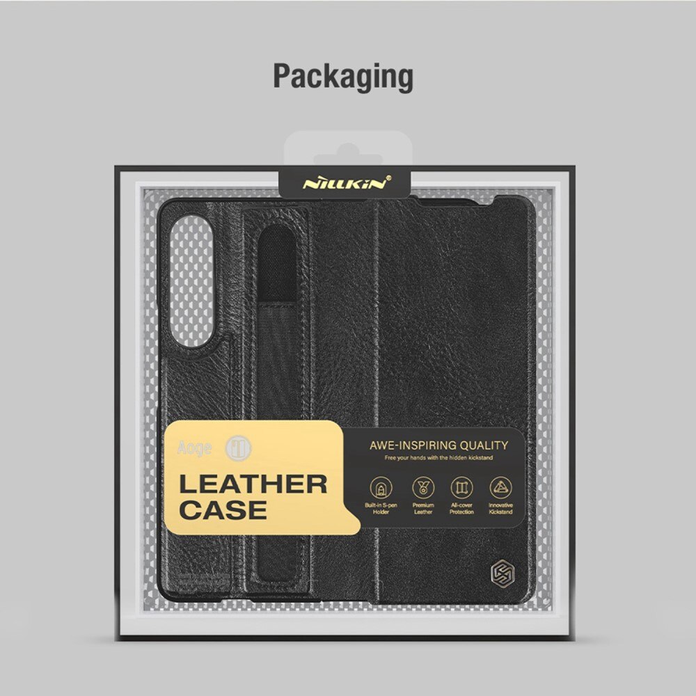 Funda Leather Case with Pen Slot Samsung Galaxy Z Fold 4 Marrón