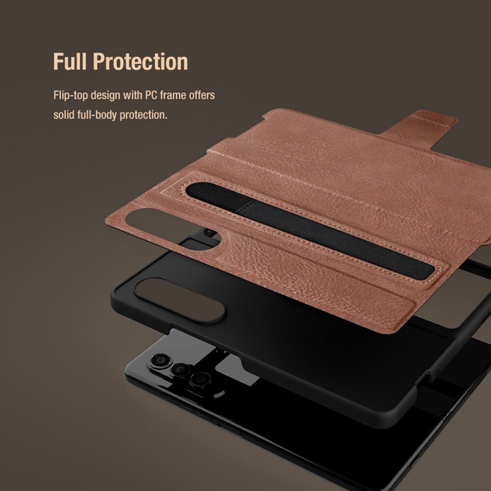 Funda Leather Case with Pen Slot Samsung Galaxy Z Fold 4 Marrón