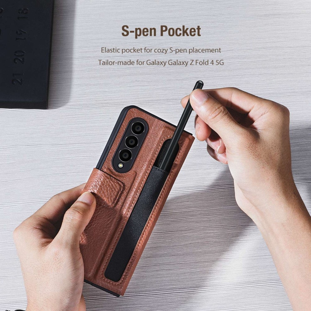 Funda Leather Case with Pen Slot Samsung Galaxy Z Fold 4 Marrón