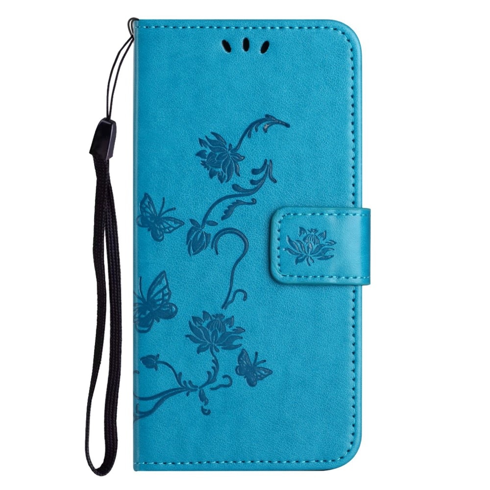 Funda de cuero con mariposas para iPhone 14, azul