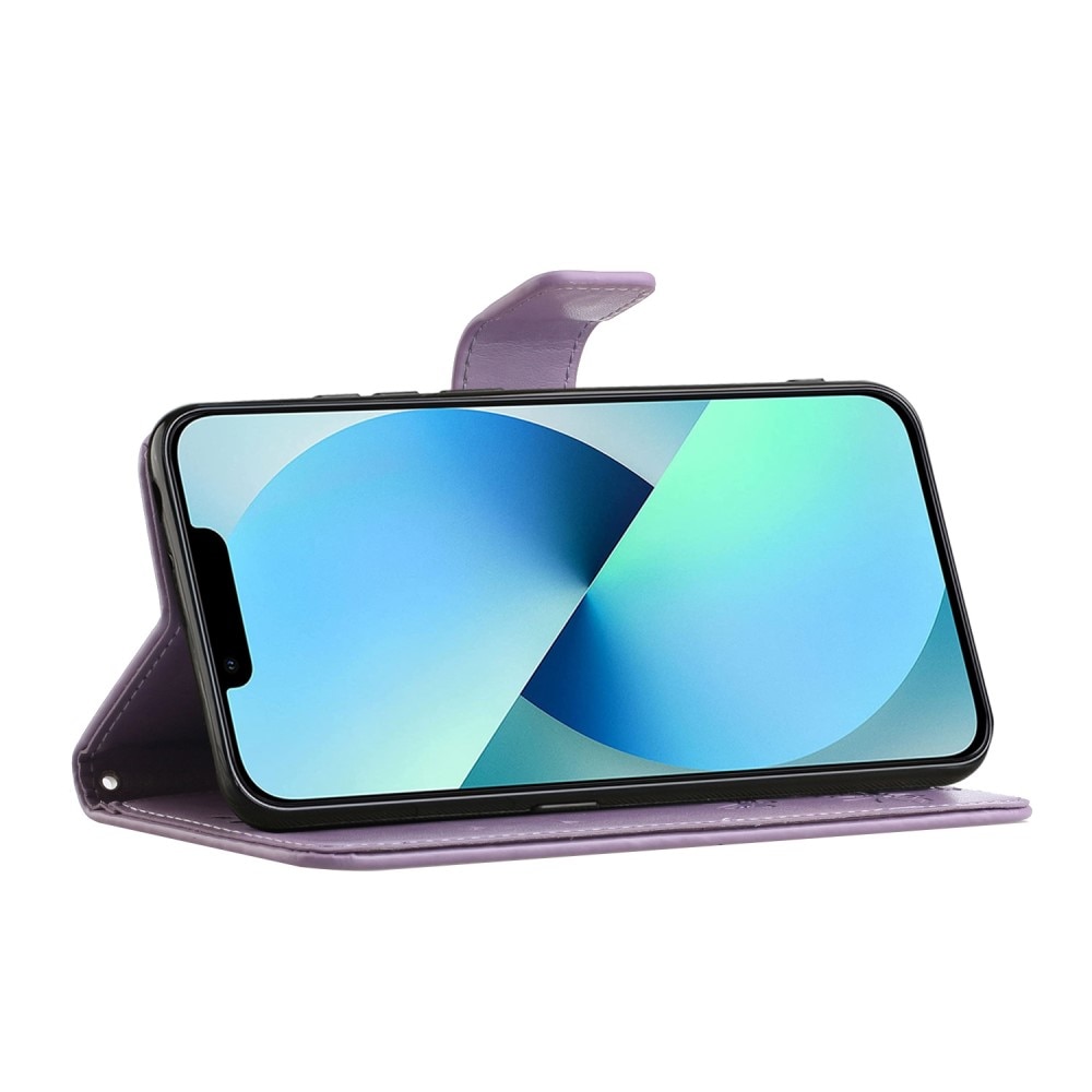 Funda de Cuero con Mariposas iPhone 14, Púrpura