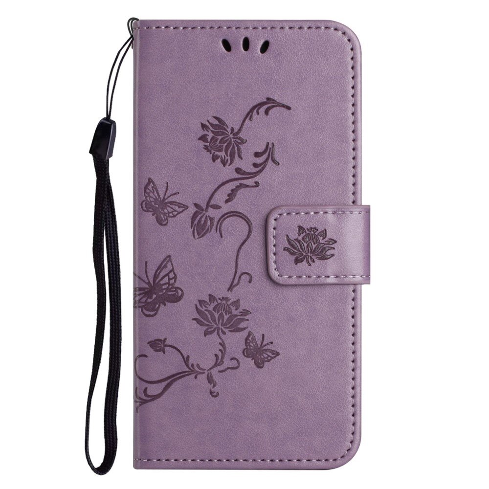 Funda de Cuero con Mariposas iPhone 14, Púrpura