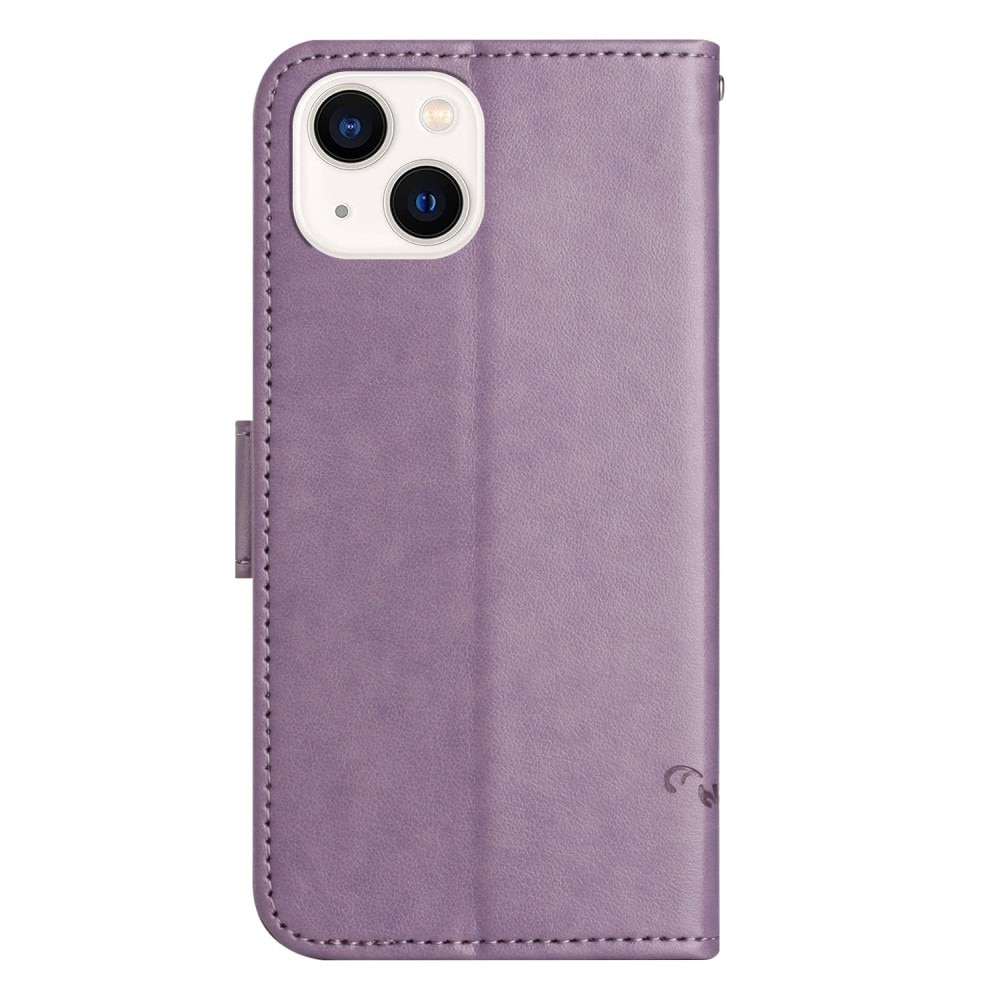 Funda de Cuero con Mariposas iPhone 14, Púrpura