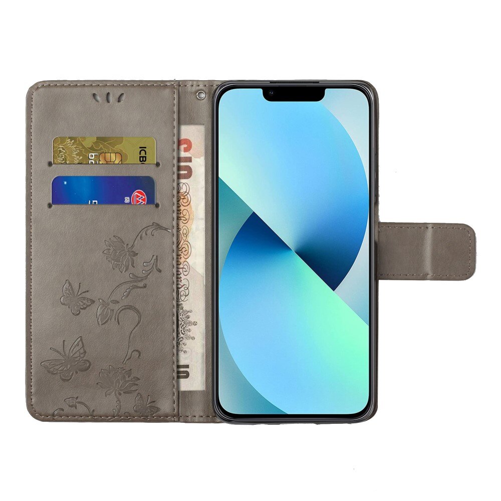Funda de Cuero con Mariposas iPhone 14, Gris