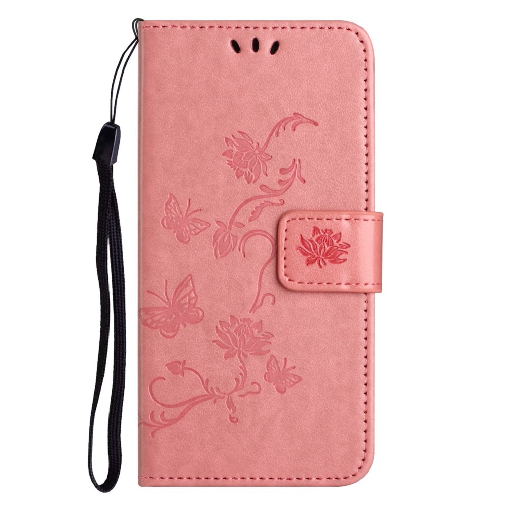 Funda de cuero con mariposas para iPhone 14, rosado