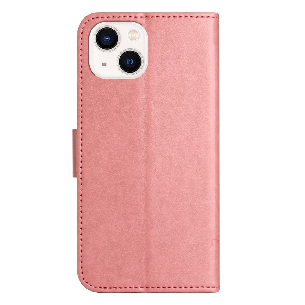 Funda de cuero con mariposas para iPhone 14, rosado