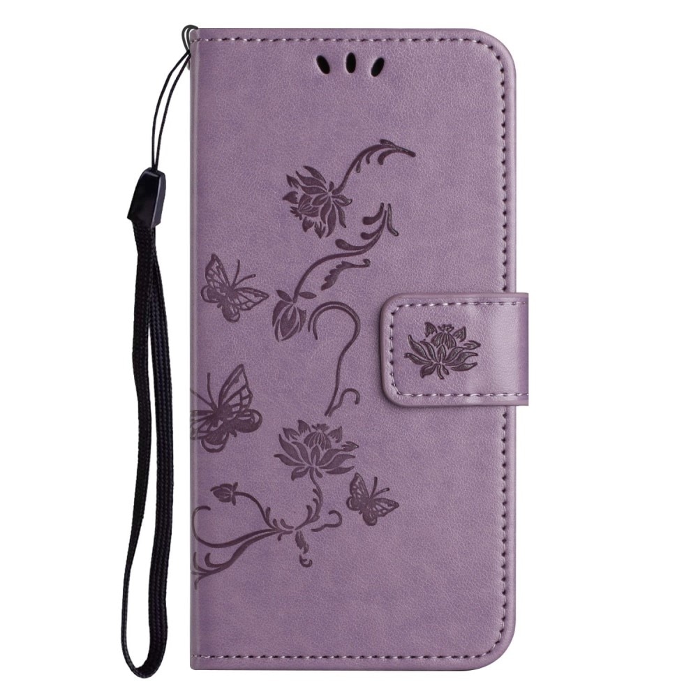 Funda de cuero con mariposas para iPhone 14 Pro, violeta