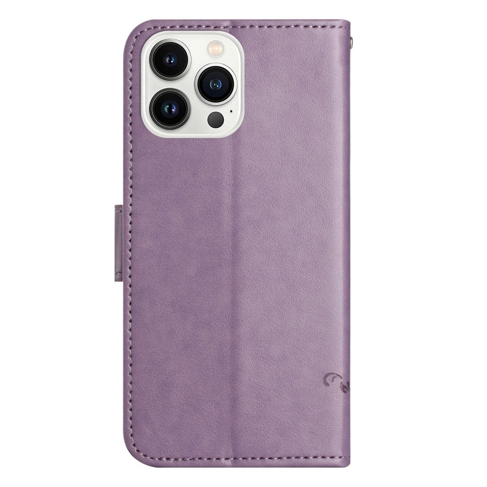 Funda de cuero con mariposas para iPhone 14 Pro, violeta