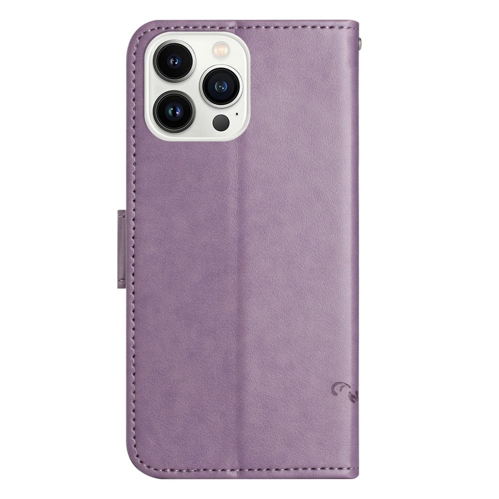 Funda de Cuero con Mariposas iPhone 14 Pro, Púrpura