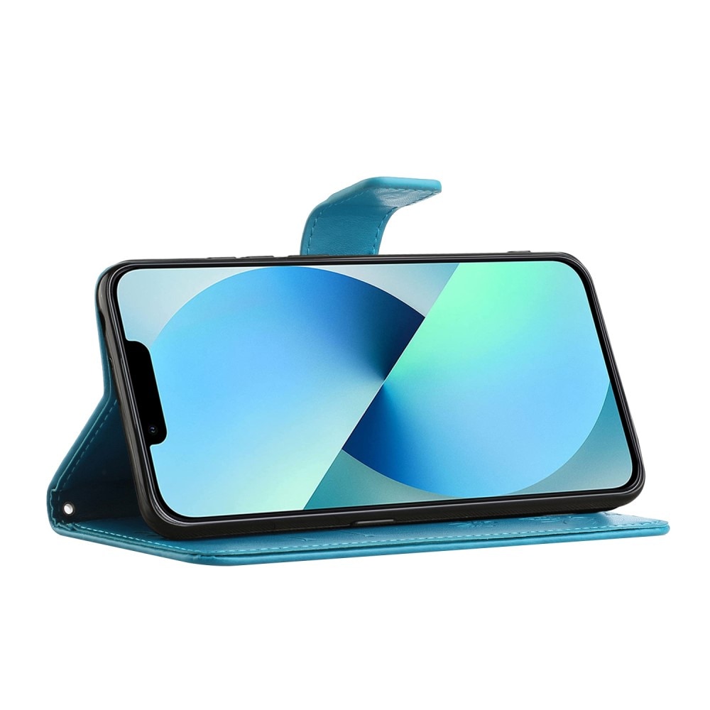 Funda de cuero con mariposas para iPhone 14 Pro, azul