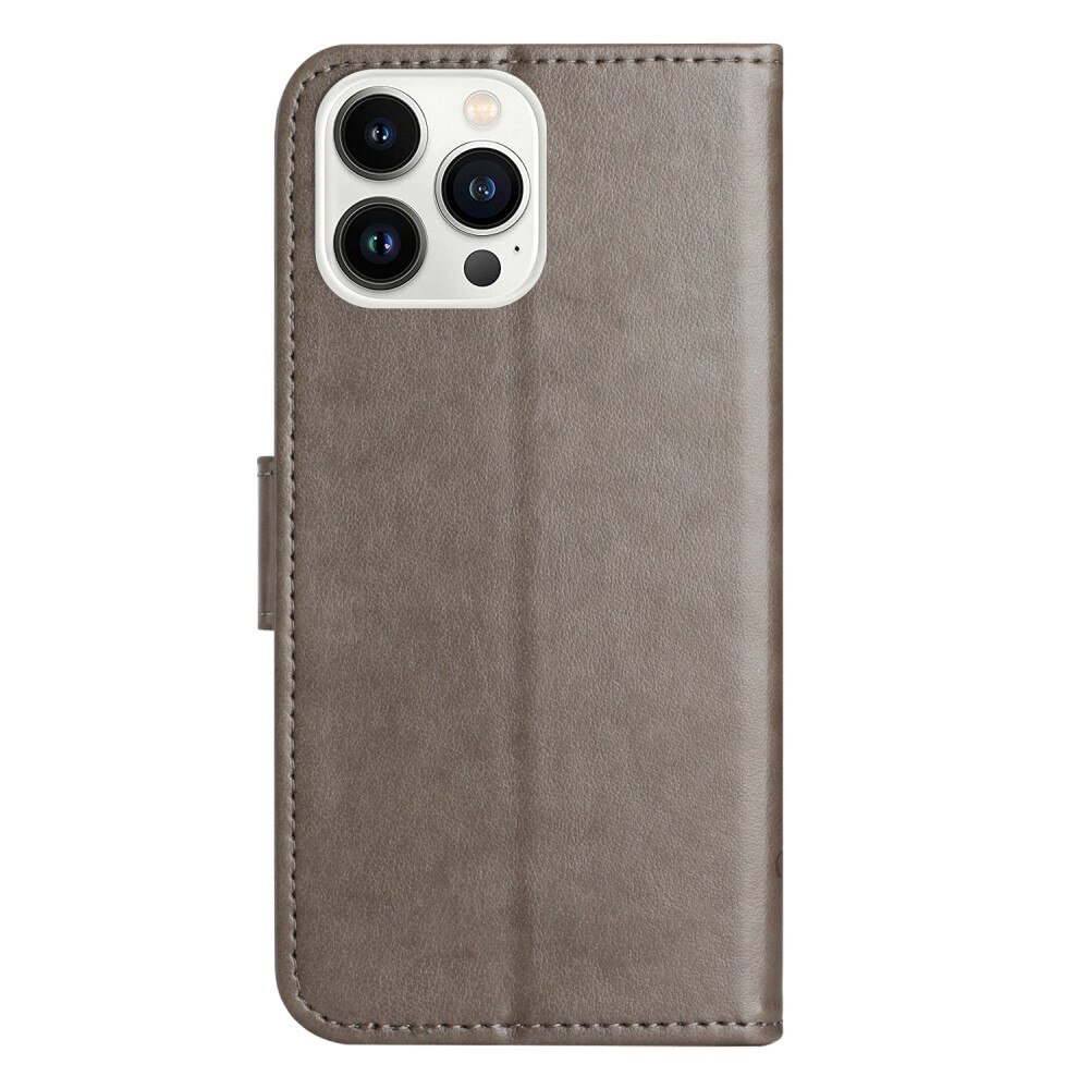 Funda de Cuero con Mariposas iPhone 14 Pro, Gris