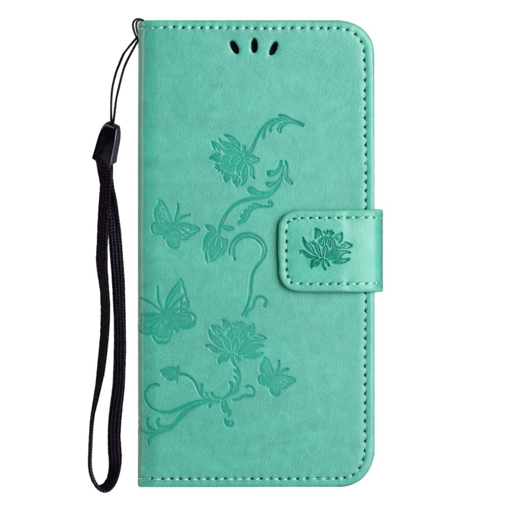 Funda de cuero con mariposas para iPhone 14 Pro, verde